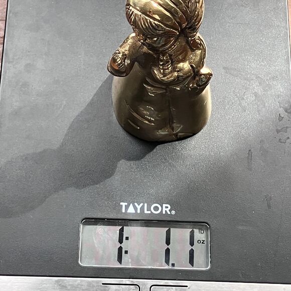 Vintage Gold Brass Bell Sleepy Girl Holding Candle, Made in India - Picture 10 of 10